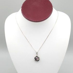 Womens Silver Tone Box Link Chain Necklace & Round Pendant Spring Ring 20 in